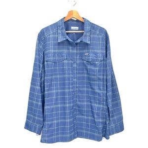 Columbia  Men's Blue Plaid Omni Shade Long Sleeve Roll Tab Shirt Size 2XL
